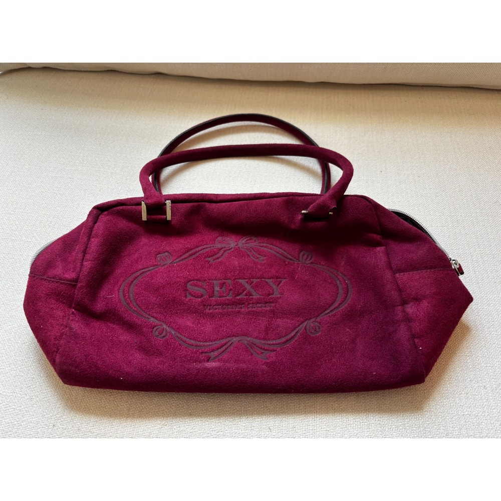 Victoria's Secret SEXY Logo Bag Burgundy Faux Suede Y2K Satchel Retro Coquette